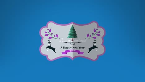 Animation-of-christmas-logo-with-christmas-text-over-blue-background