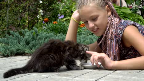 girl and kitten