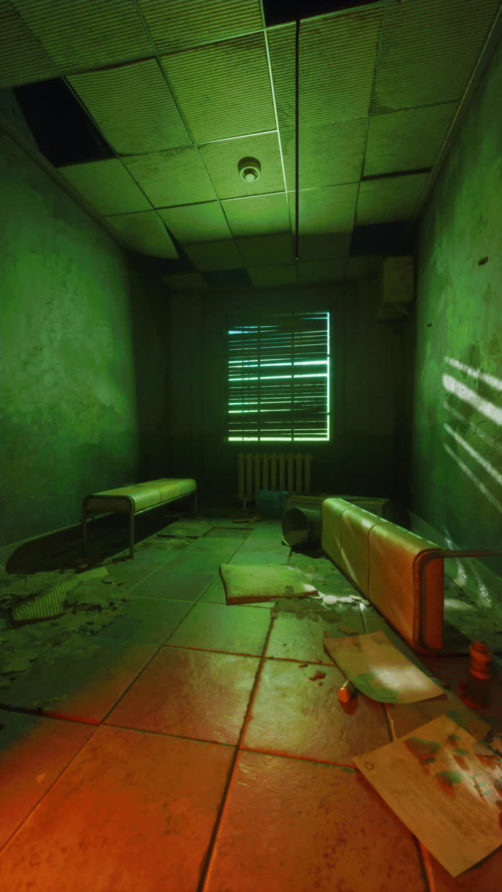 habitación abandonada con paredes verdes