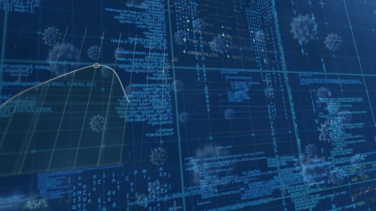 Animation of financial data processing over virus cells