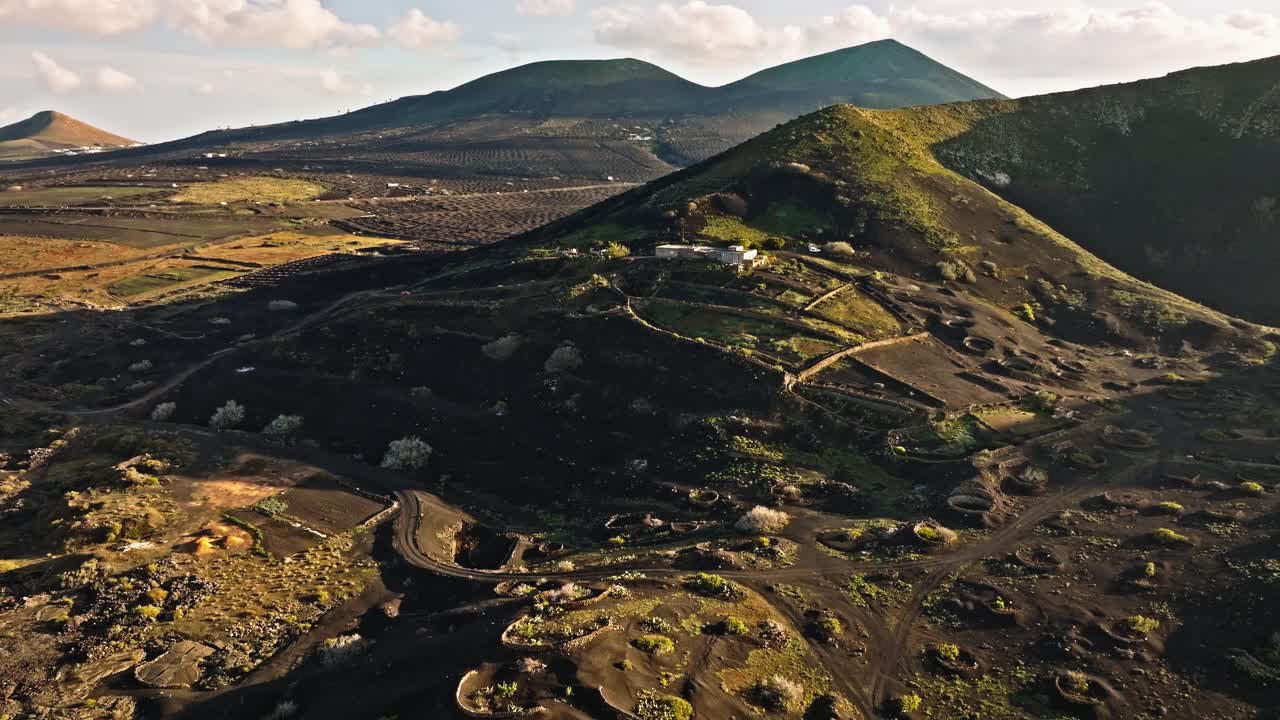 Stunning Drone Flight Over Lanzarote's Wine-Growing Region La Geria with Unique Volcanic Landscape
