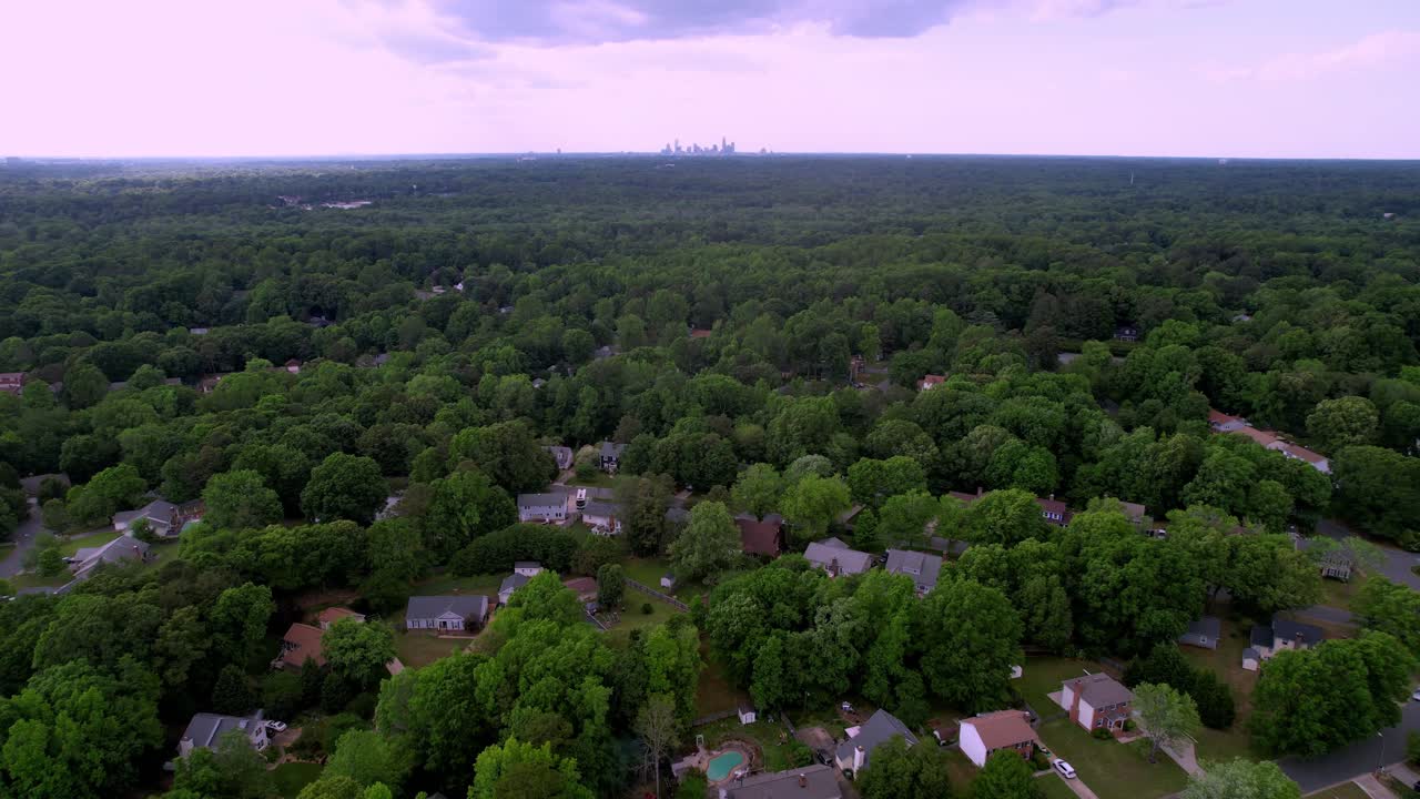 Charlotte NC Aerial in the distance, Push in to Charlotte North Carolina from Matthews NC