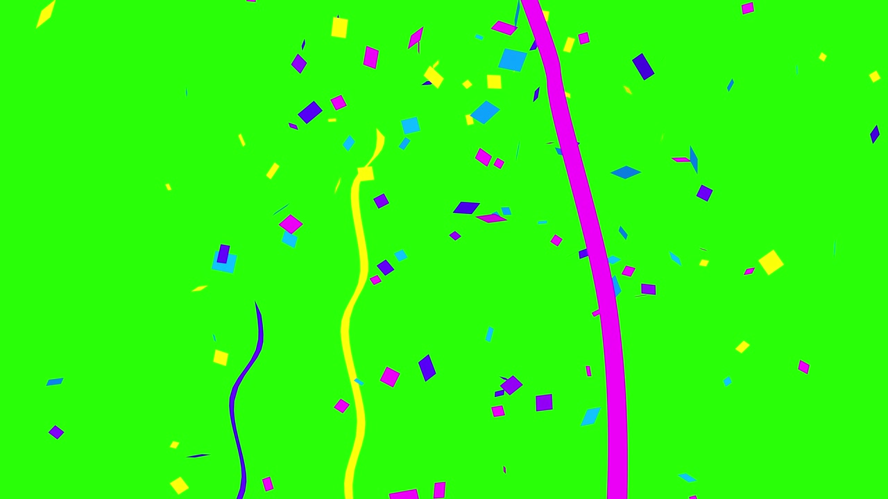 Confeti de colores sobre pantalla verde