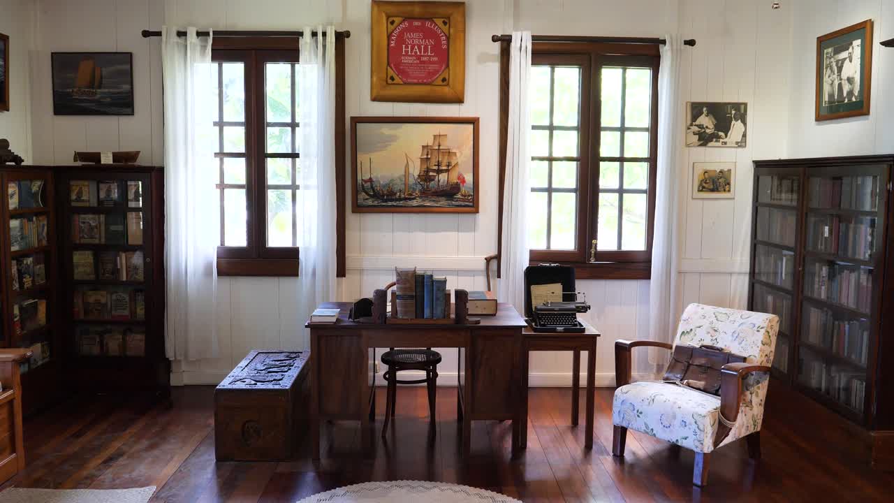 The desk and typewriter of James Norman Hall. Papeete, Tahiti.