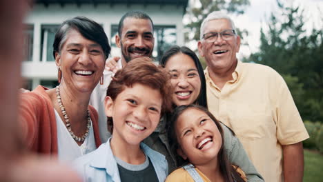 Happy,-selfie-and-face-of-big-family-at-their-home