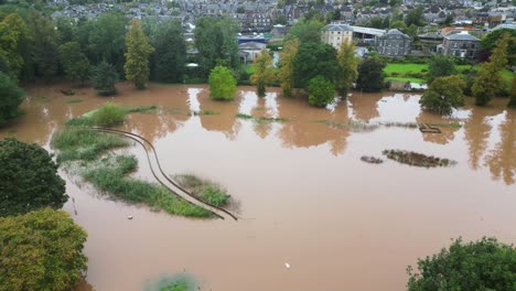 South-Inch-Pond-being-completely-submerged-during-tragic-floods-in-Perth,-Scotland-on-8