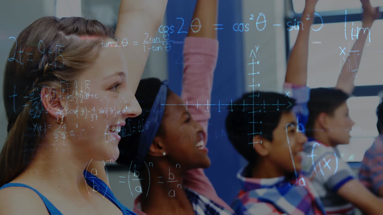 Animation of mathematical equations over schoolchildren