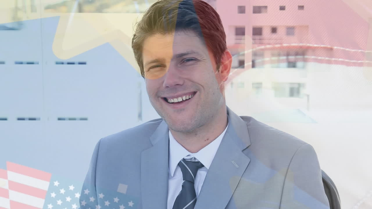 헤드 ⁇ 을 착용한 사업가에 대한 금융 데이터 처리 애니메이션