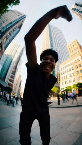dynamic wide-angle portraits of a young man in an urban setting