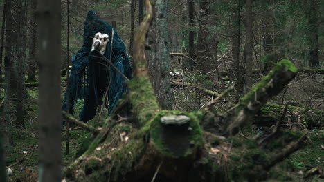 Horrible-creature-standing-among-trees-in-forest.-Terrible-monster