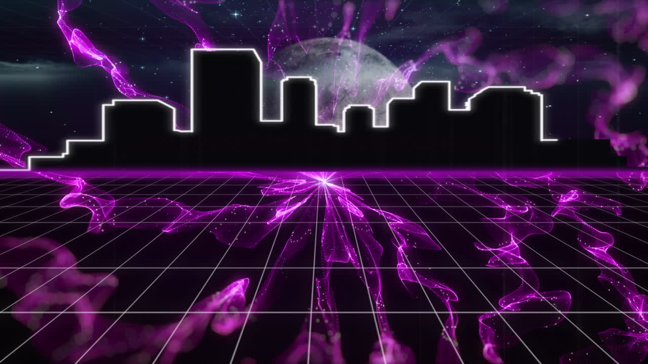 Animation of light trails over digital city