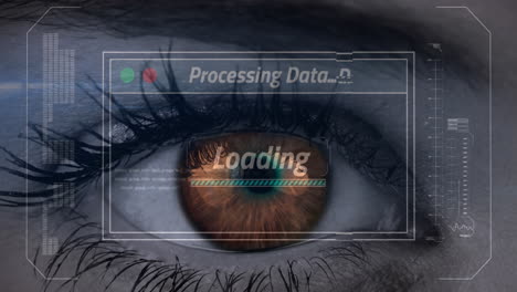 animación del procesamiento de datos en la pantalla sobre el ojo de la mujer