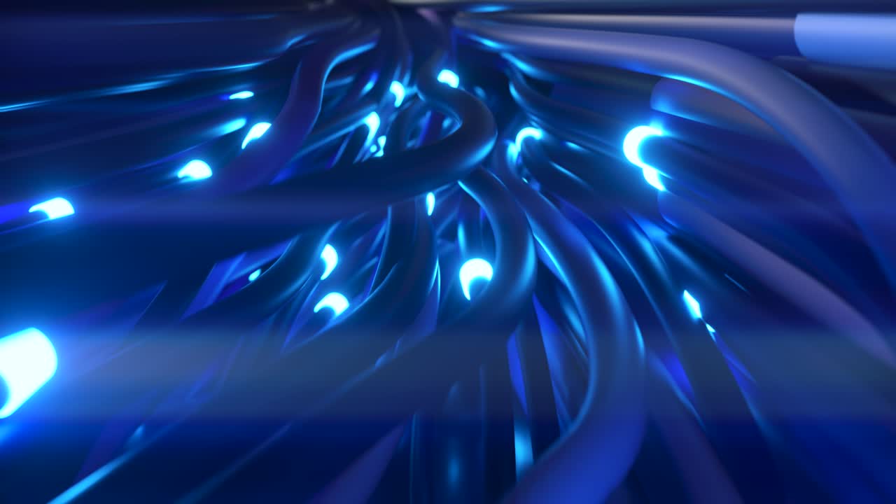 빛나는 파란색 케이블의 추상적인 네트워크