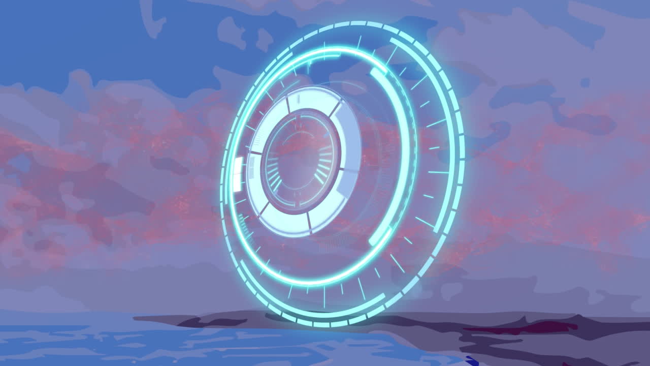 해안과 구름이 많은 푸른 하늘 위에서 안전한 잠금 처리 애니메이션