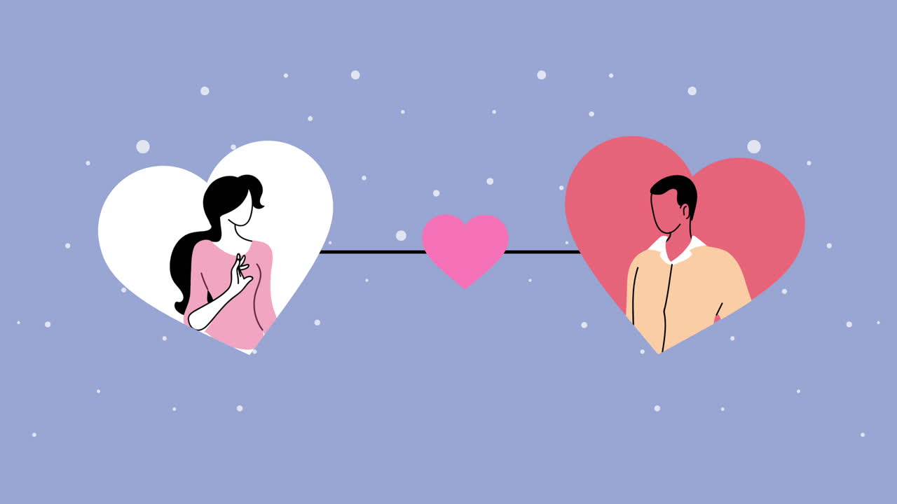 joven pareja de amantes personajes con amor de corazón