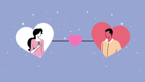 젊은 커플 연인, 마음의 사랑을 가진 캐릭터