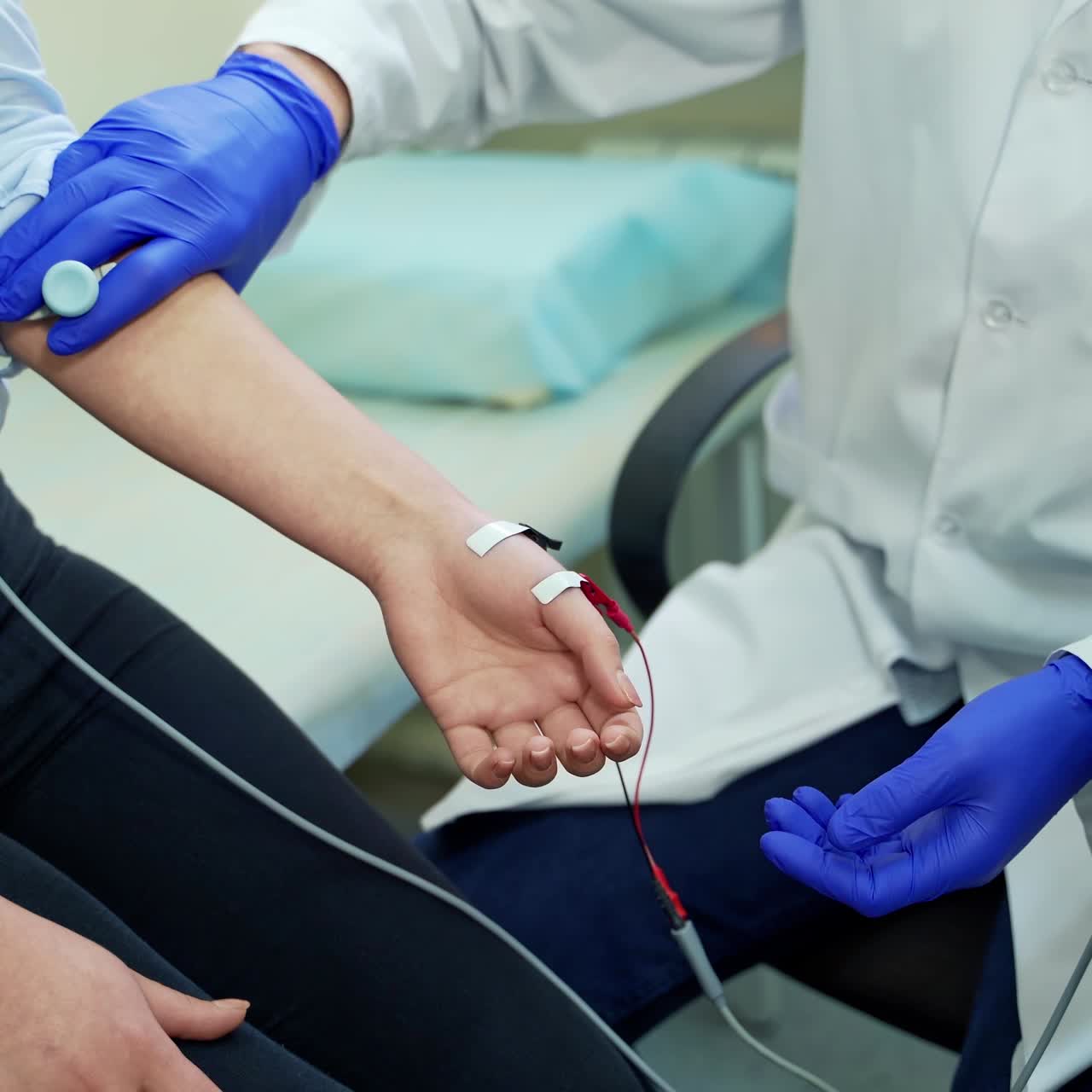 Doctor with patient during treatment. Close up of doctor checking health of female patient