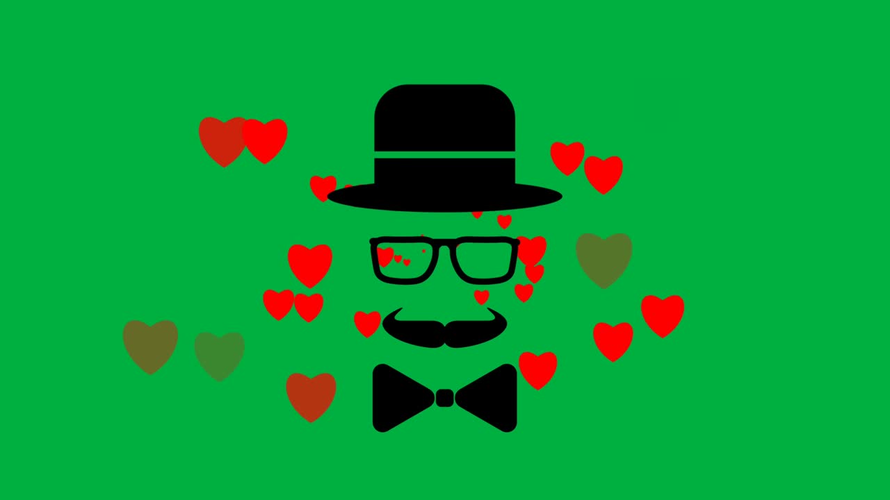 아버지의 사랑 애니메이션은 왼쪽과 오른쪽에 떠다니는 심장의 중심과 함께 녹색 화면에 고립됩니다.