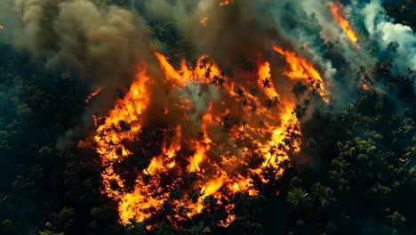 a large fire in the middle of a forest filled with trees