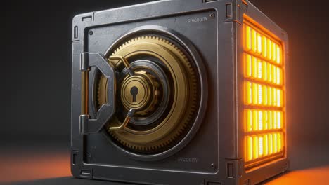 a secure vault showcasing intricate lock mechanisms and a vibrant led display: a study in modern design and security for digital age storage solutions