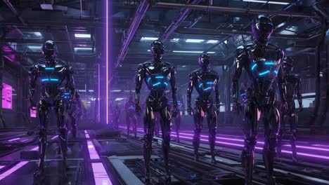 futuristic robots in a cyberpunk setting