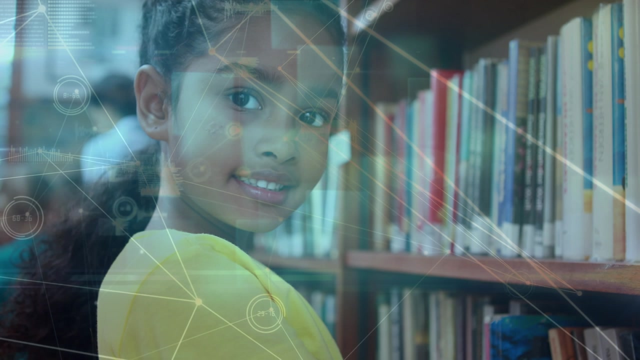 Animation of network of connections over schoolgirl
