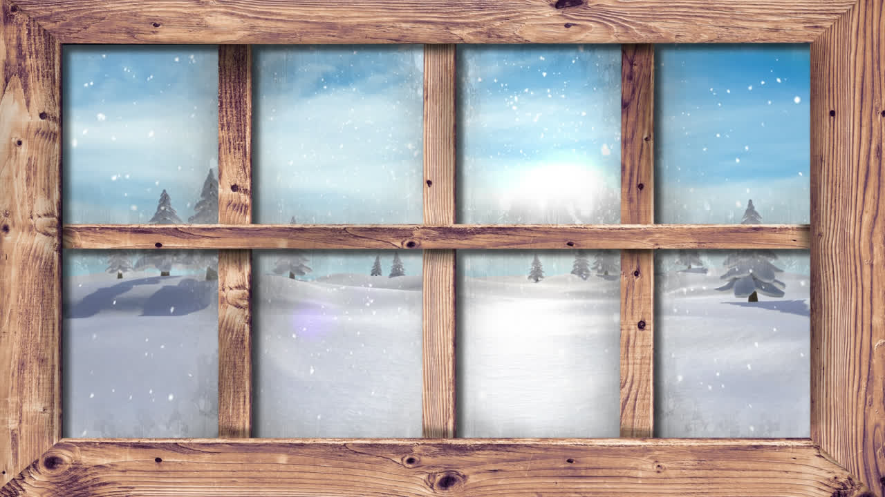 зимний пейзаж, виденный через окно