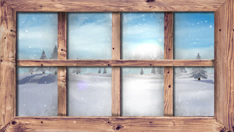 Winterlandschaft-Durch-Fenster-Gesehen