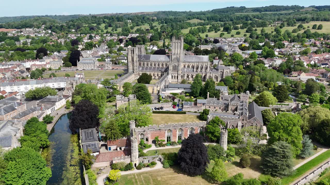 The Bishop's Palace. Wells Somerset UK drone,aerial