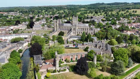 the bishop's palace. wells somerset uk drone,aerial