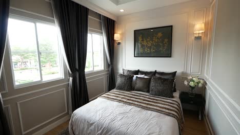 decoración de dormitorio elegante y moderna con buena luz natural