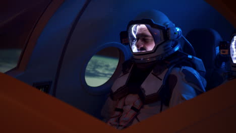 astronautas en la cabina de la nave espacial