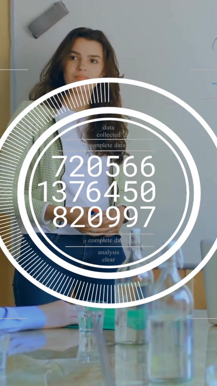 Animation of data processing over diverse business people in office
