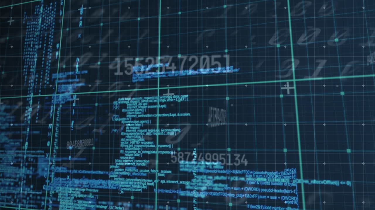 Animation of data processing on blue background with numbers