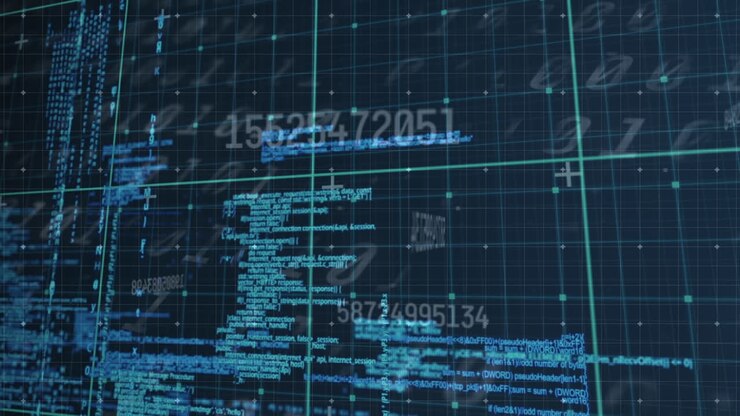 Animation of data processing on blue background with numbers