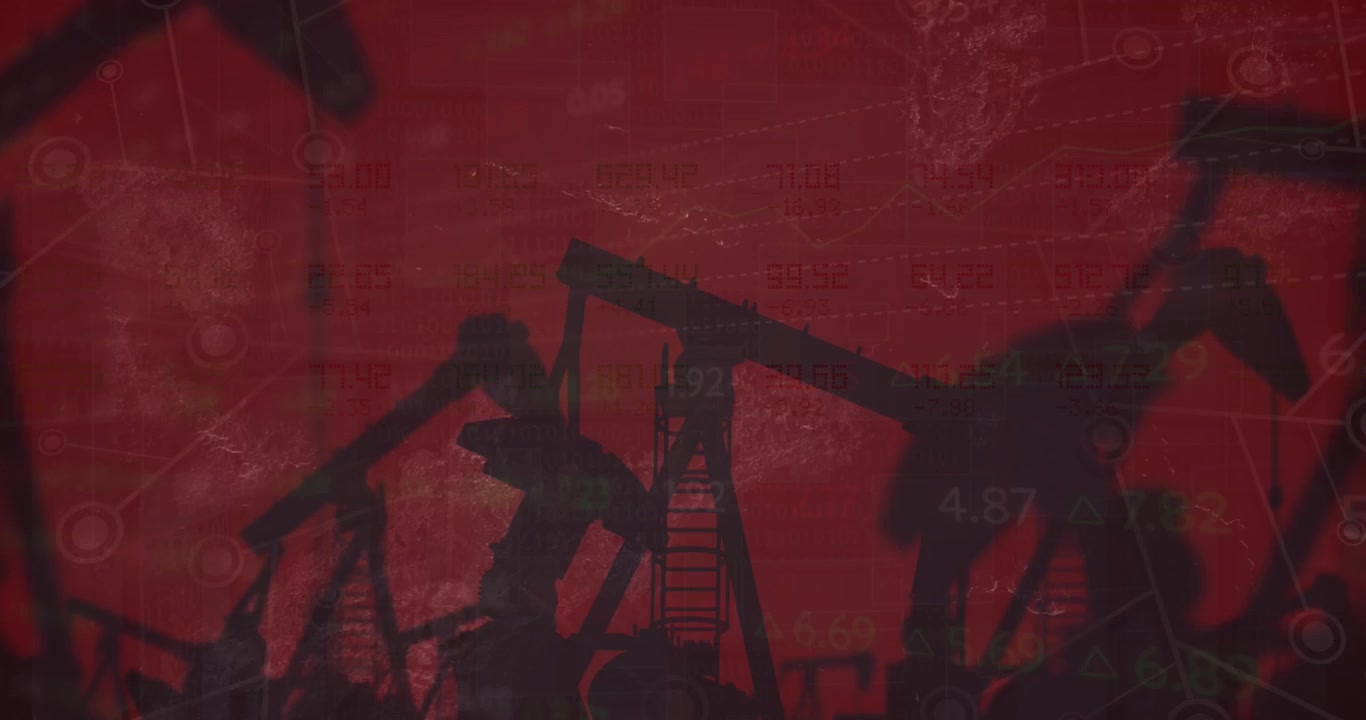 Animation of financial data processing against construction site against grunge red background