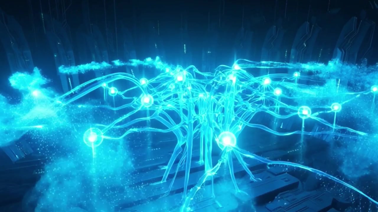 Abstract Digital Neural Network Expanding in Futuristic Cyberspace