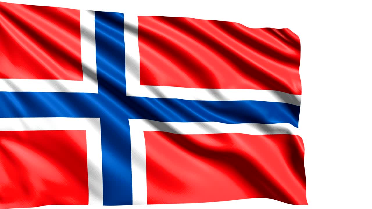 bandera de noruega con estructura de tela en el viento (canal alfa, en bucle)