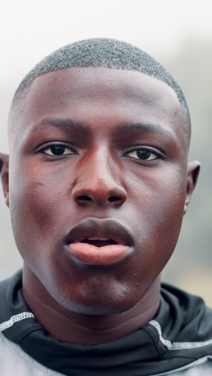 Intense Close-up Portrait of Young African American Man