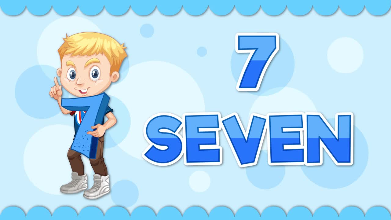 Ragazzo animato che insegna il numero sette