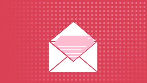 animation of white envelope email icon on rows of dots on red background