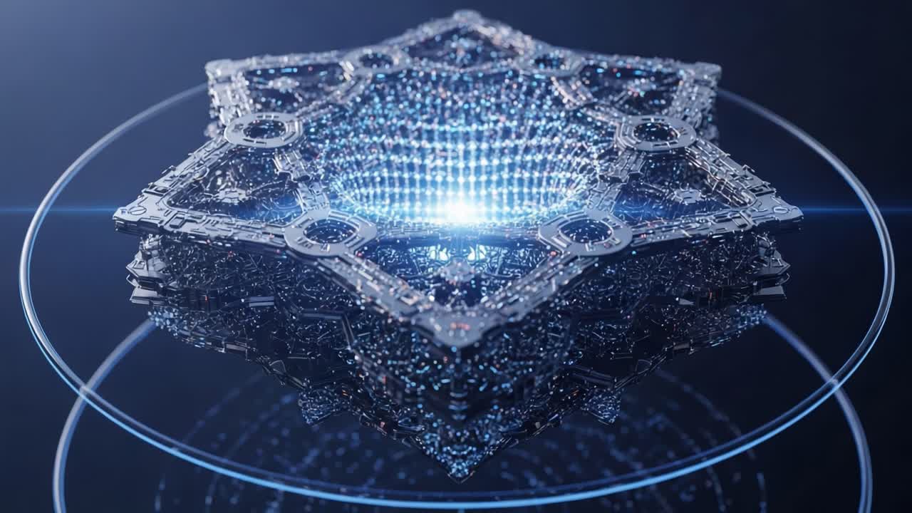 A Stunning Glimpse of a Futuristic Star-shaped Structure with Radiant Energy Pulsing from Its Core, Showcasing Intricate Design and Advanced Technology