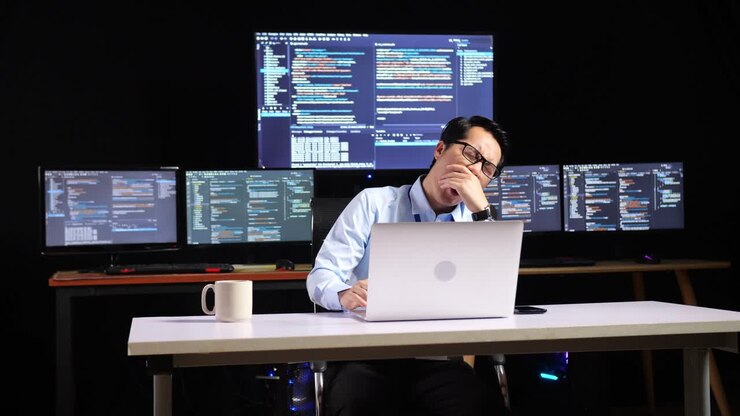 Müder Programmierer bei der Arbeit