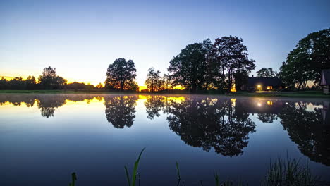 stunning time lapse of transition from day to night near lakeside