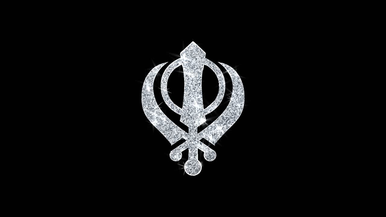 Khanda religion religious symbol sikhism icon sparkling shining white blinking particles diamond