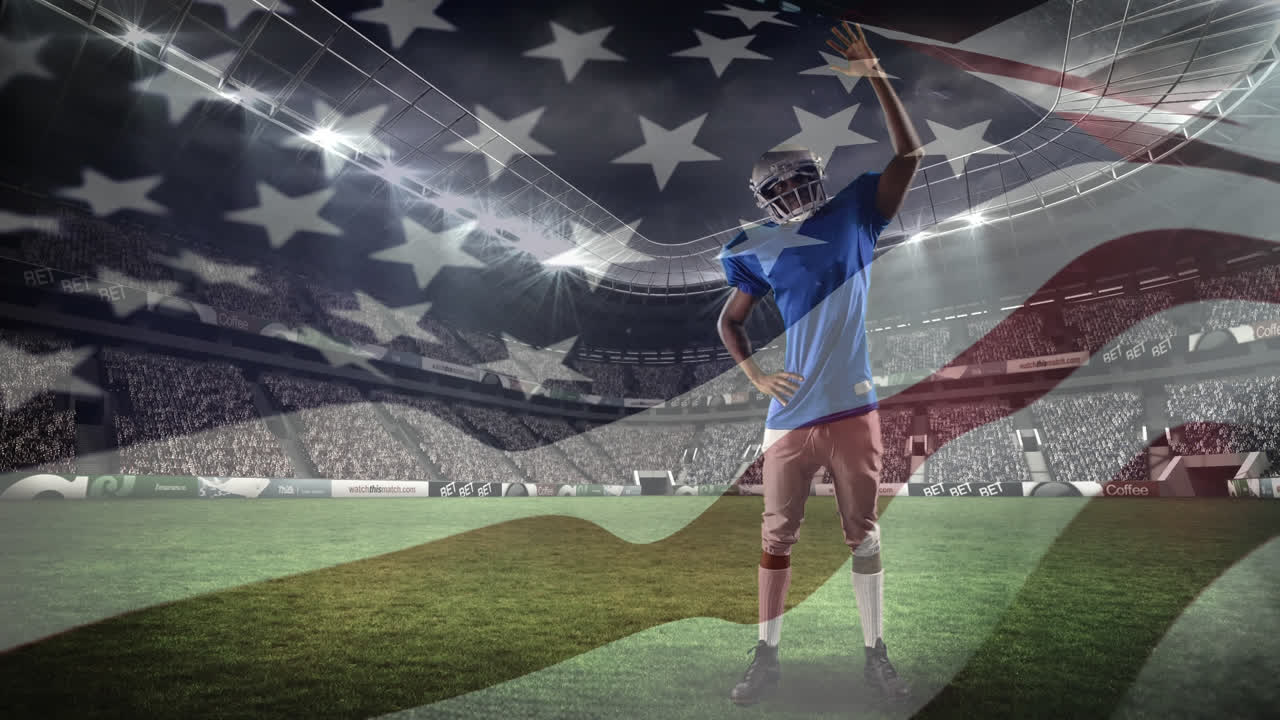 atleta de fútbol americano de pie orgulloso en el campo