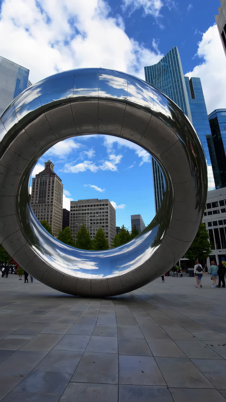 Views of Cloud Gate (The Bean) Sculpture in Chicago's Millennium Park
