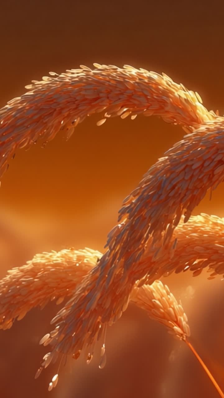 Un bellissimo primo piano di erbe lussureggianti baciate dalla calda luce del tramonto, che mostrano la loro texture setosa e i dettagli intricati su uno splendido sfondo arancione.