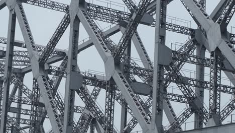 close-up of a steel bridge truss structure
