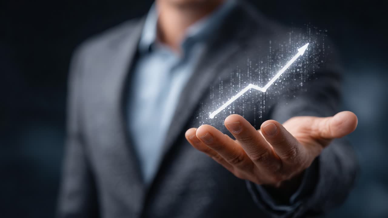 A Business Professional Illustrating Financial Growth with a Rising Graph in Hand, Symbolizing Success, Strategy, and Market Trends in Today's Competitive Environment